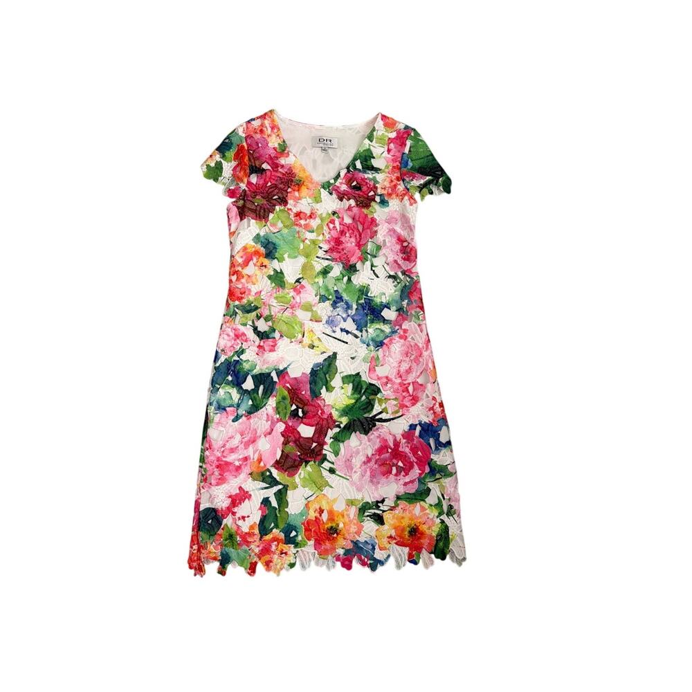 DR COLLECTION Donna Ricco Printed Vibrant Feminine Lace Floral Shift Dress 8